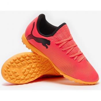 Puma Botas de Fútbol Future 7 Play TT Jr, Zapatilla de Fútbol, Sunset Glow Black-Sun Stream, Talla 38 EU