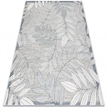 Alfombra Estructural Botanic 65241 Hojas Tejido Plano Gris 78x150 cm para Balcón y Terraza