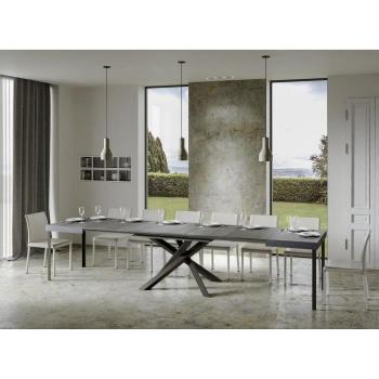 Mesa extensible 90x180/440 cm efecto madera gris cemento, hierro