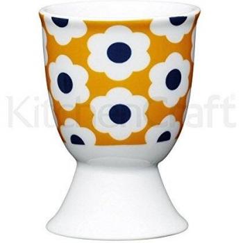 Huevera Kitchen Craft Diseño Retro Flores y Lunares Naranja 9x12x16cm