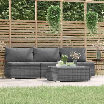 4-Piece Grey Poly Rattan Garden Lounge Set with Cushions