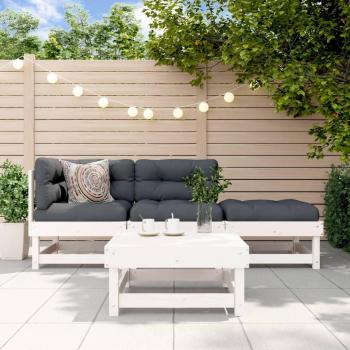 4-Piece White Solid Wood Garden Lounge Set with Cushions