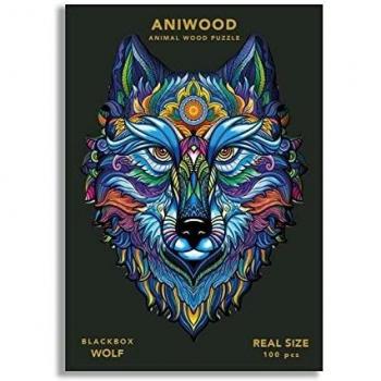 ANIWOOD Puzzle de Madera con Forma de Animal. Tapa troquelada a tamaño Real del Puzzle. Contiene Piezas únicas de Animales