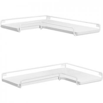 Juego de 2 Estantes de Esquina Blanco Nube, Estantería de Pared Esquinera, Baldas para Cocina, Estudio, Dormitorio y Baño, Fácil de Montar, Forma de L