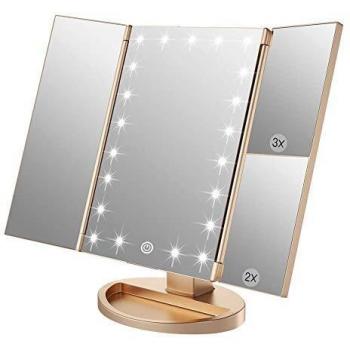 WEILY Espejo de Maquillaje, 21 LED y Aumento 2X/ 3X, Interruptor táctil para Ajustar el Brillo, Modo de Fuente de alimentación Dual Espejo cosmético de Mesa