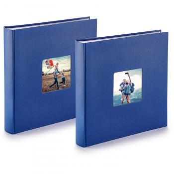 PAZZiMO Álbum de fotos para pegar azul, pack de 2, álbum de fotos 30x30 cm XXL para 400 fotos, con papel de pergamino, álbum fotos 10x15 con ventana en la portada