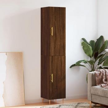 Aparador alto de madera contrachapada en color roble marrón, dimensiones 34,5x34x180 cm, con 1 puerta, diseñado como mueble de almacenaje para salón, buffet y armario auxiliar