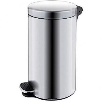 Contenedor de residuos con pedal 12L, acero inoxidable mate, diámetro 25 cm, altura 40 cm