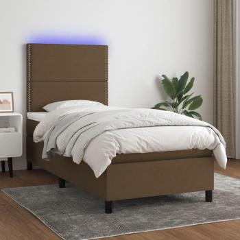 Cama box spring con colchón suave y luces LED en tela marrón oscuro 90x190cm