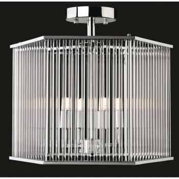 Plafón de diseño Rialto Stems Cristal transparente 4 bombillas 35cm, semi empotrado, cromo hexagonal, varillas de vidrio transparente, tipo de bombilla G9