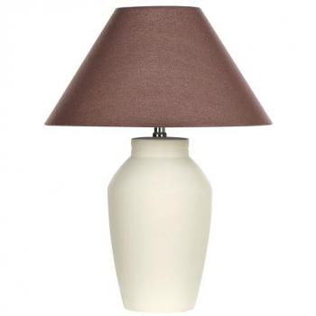 Lámpara de Mesa Cerámica Beige con Base de Terracota y Pantalla de Tela de Lino 52 cm Forma de Tambor Marrón Rodeiro