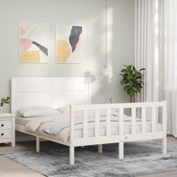 Cama de matrimonio con cabecero de madera maciza blanco