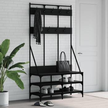 Perchero con Zapatero vidaXL 100x40x184 cm Color Gris Sonoma, Negro, Roble Ahumado y más