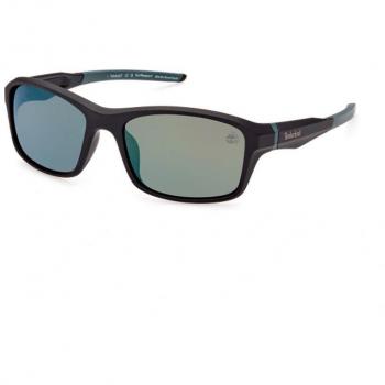 Timberland Men's Polarized Rectangular Sunglasses TB9293 Matte Black with Green Lenses