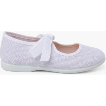 Merceditas de niña de lino con cierre lazo Pisamonas