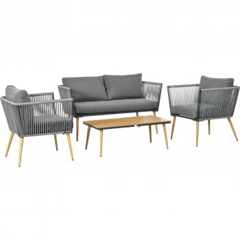 Outsunny Conjunto de Muebles de Jardín de Ratán Sintético Gris con Sofá de 2 Plazas, 2 Sillones y Mesa de Centro