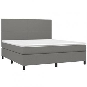 Cama Box Spring con colchón y luces LED, tela gris oscuro, 180x200 cm