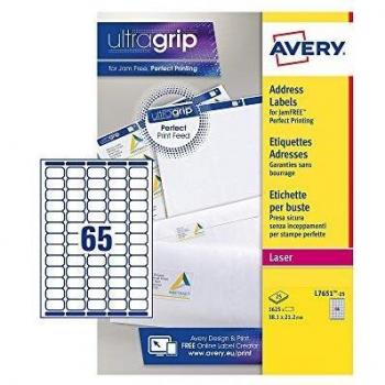 Avery Self Adhesive Mini Organising Return Address Labels, Laser Printers, 65 Labels per A4 sheet, 1625