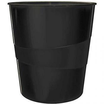 Papelera Leitz WOW 15 litros, plástico negro con asa integrada