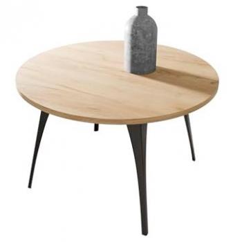 Mesa de centro redonda Oswego 126, roble dorado artesanal, 45 cm de altura, diámetro de 75 cm, aglomerado laminado