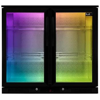 Refrigerador de Bar Bajo Mostrador Doble Puerta 208L con Luz LED Multicolor y Estantes Ajustables