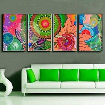 Hermosas flores de colores Abstract enmarcado lienzo impresión juego de 4
