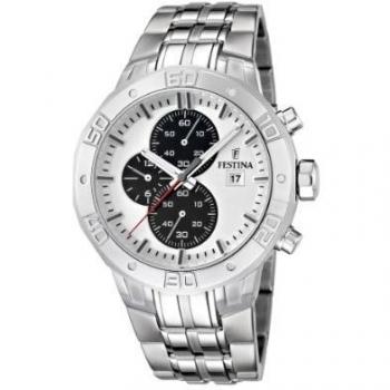 Festina 2013 Tour of Britain Men's Quartz Watch with White Dial Chronograph Display and Silver Stainless Steel Bracelet F16666/1