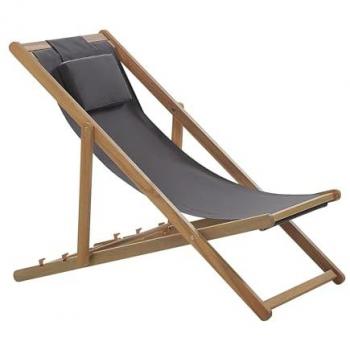 Tumbona de Jardín Reclinable Plegable de Madera de Acacia Clara con 2 Telas Intercambiables y Cojín Avellino