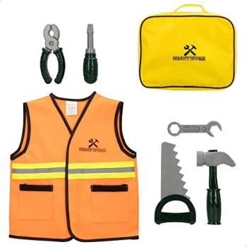 COLORBABY 49957 - Set de herramientas para niños con chaleco, maletín y 7 piezas My Tools / Herramientas de juguete, juegos de construcción, kit de construcción de juguete para niños
