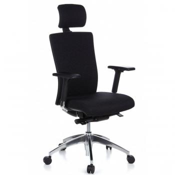 hjh OFFICE 657401 Silla de oficina ASTRA LUX Tela Negro, Silla giatoria, ergonómica, Apoyabrazos y apoyacabezas ajustables en altura, Soporte lumbar regulable