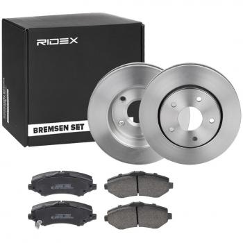 Kit de Discos de Freno y Pastillas RIDEX 3405B1207 para Eje Delantero con Ventilación Externa, Compatible con VW Routan, FIAT Freemont, CHRYSLER GRAND VOY