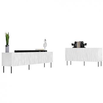 Conjunto de salón Charlotte K104 - Blanco y Negro, con mesa de TV y accesorios adicionales, Aglomerado laminado y MDF, 75 x 43 cm