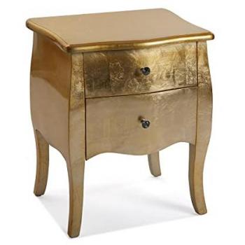 Mesilla de noche Versa Cagliari, mesa pequeña o auxiliar para el dormitorio o salón, con 2 cajones, medidas (Al x L x An) 60 x 39 x 50 cm, material: madera, color dorado
