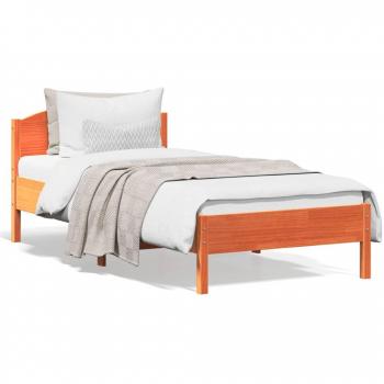 Cama sin colchón de madera de pino con cabecero en color cera marrón 100x200 cm