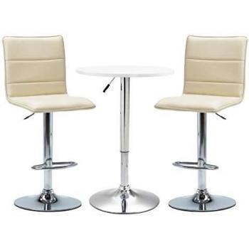 vidaXL Set Mesa Alta y Taburetes Cocina 3 Piezas Cuero Sintético Hogar Jardín Salón Cocina Bricolaje Decoración Diseño Mobiliario Muebles Blanco