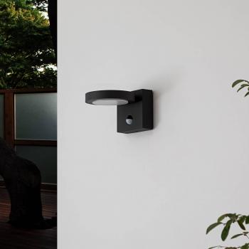 Aplique LED exterior Lucande Belna, grafito con sensor, moderno, hecho de aluminio, 1 llama