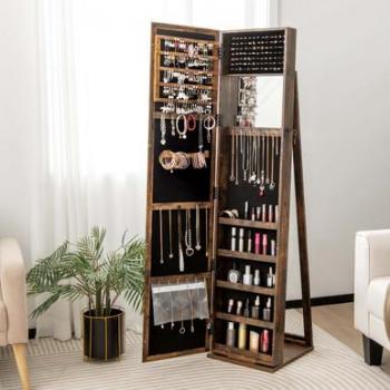 Standing Lockable Jewelry Storage Organizer with Full-Length Mirror