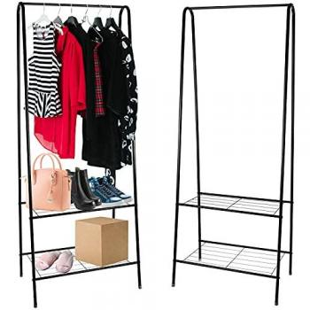 Armario perchero con estanterías y zapatero, 153 cm x 60 cm, Negro