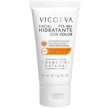 VICORVA HIDRATANTE FACIAL FPS50+ CON COLOR | Crema solar diaria con protección UVA y UVB muy alta | Micropigmentos Encapsulados | Vitamina E y Polímero Hidrolizado de Proteína de Trigo | 50ml