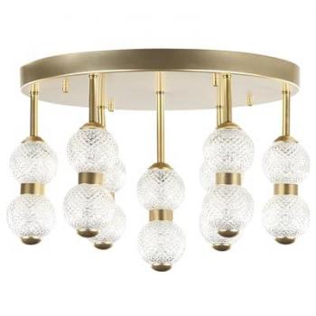 Lámpara de Techo Redonda de Metal Dorado con Pantalla de Vidrio y Luces LED Integradas - Estilo Moderno Glamuroso Yowaka