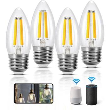 Bombilla Inteligente Vintage E27/E14 LED Regulable 4.5W 470LM WiFi Compatible con Alexa/Google Home 2700K-6500K (2 Pack)