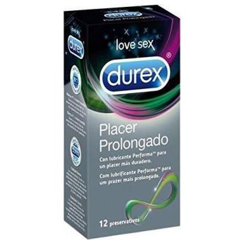 Durex Placer Prolongado - Preservativos Transparentes, Caja de 12 Unidades