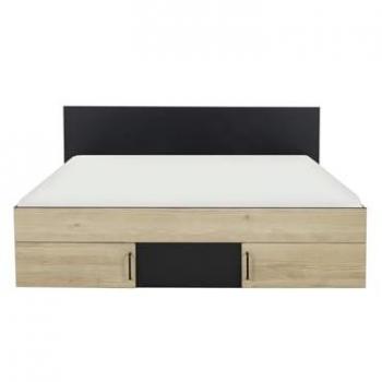 Cama con almacenaje 160 x 200 cm - negro y madera clara