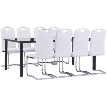 Juego de comedor 9 piezas cuero sintético blanco