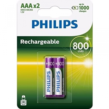 Philips Multi Life - Pack de 2 Pilas Recargables AAA NiMH 800 mAh