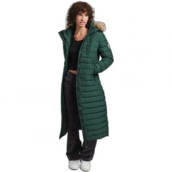 Lightweight Long Down Jacket with Faux Fur Hood for Women Superdry
