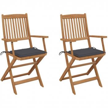 Sillas de jardín plegables 2 uds con cojines de madera maciza de acacia