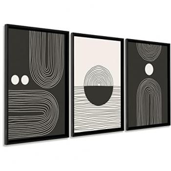 Cuadros Decorativos Modernos Minimalistas Nórdicos 50x70 cm - Set de 3 Piezas con Marco Negro Incluido