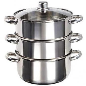 Vaporizador de acero inoxidable Livoo 24cm con tapa, gris y apto para lavavajillas