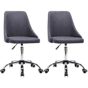 vidaXL 2X Sillas Oficina Giratorias Tela Material Mobiliario Escritorio Asientos Sofá Sillones Muebles Sala Salón Comedor Habitación Gris Oscuro